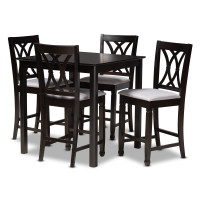 Baxton Studio RH316P-Grey/Dark Brown-5PC Pub Set Reneau Modern and Contemporary Gray Fabric Upholstered Espresso Brown Finished 5-Piece Wood Pub Set